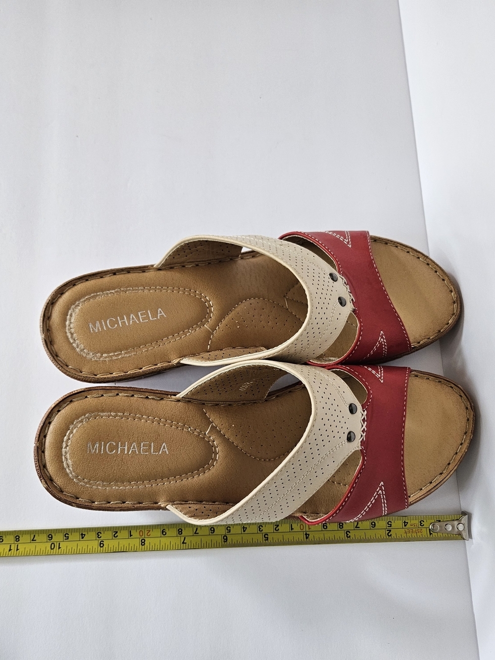 MICHAELA Women's Comfort Wedge Sandals Mules Colorblock Red Cream Size EU 40 - Picture 12 of 13